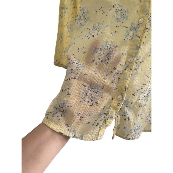 CHAPS | WOMENS BUTTON FRONT PEASANT BOHO BLOUSE YELLOW FLORAL L - Picture 3 of 6